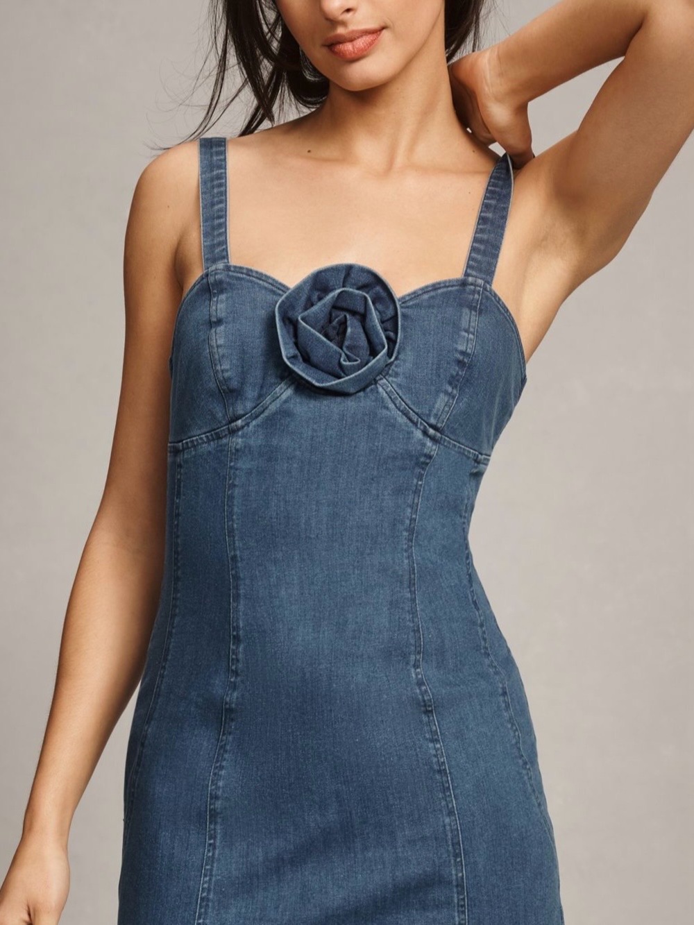 Anthropologie Denim Rosette Strappy Women’s Mini Dress
